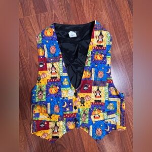 Vintage 90s JLN USA XL Tuxedo Vest Halloween Pumpkin Cats Boho Bat Witch